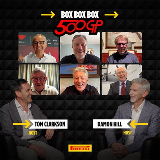 “Box Box Box” is back with a special episode to celebrate Pirelli’s 500 Formula 1 GPs
